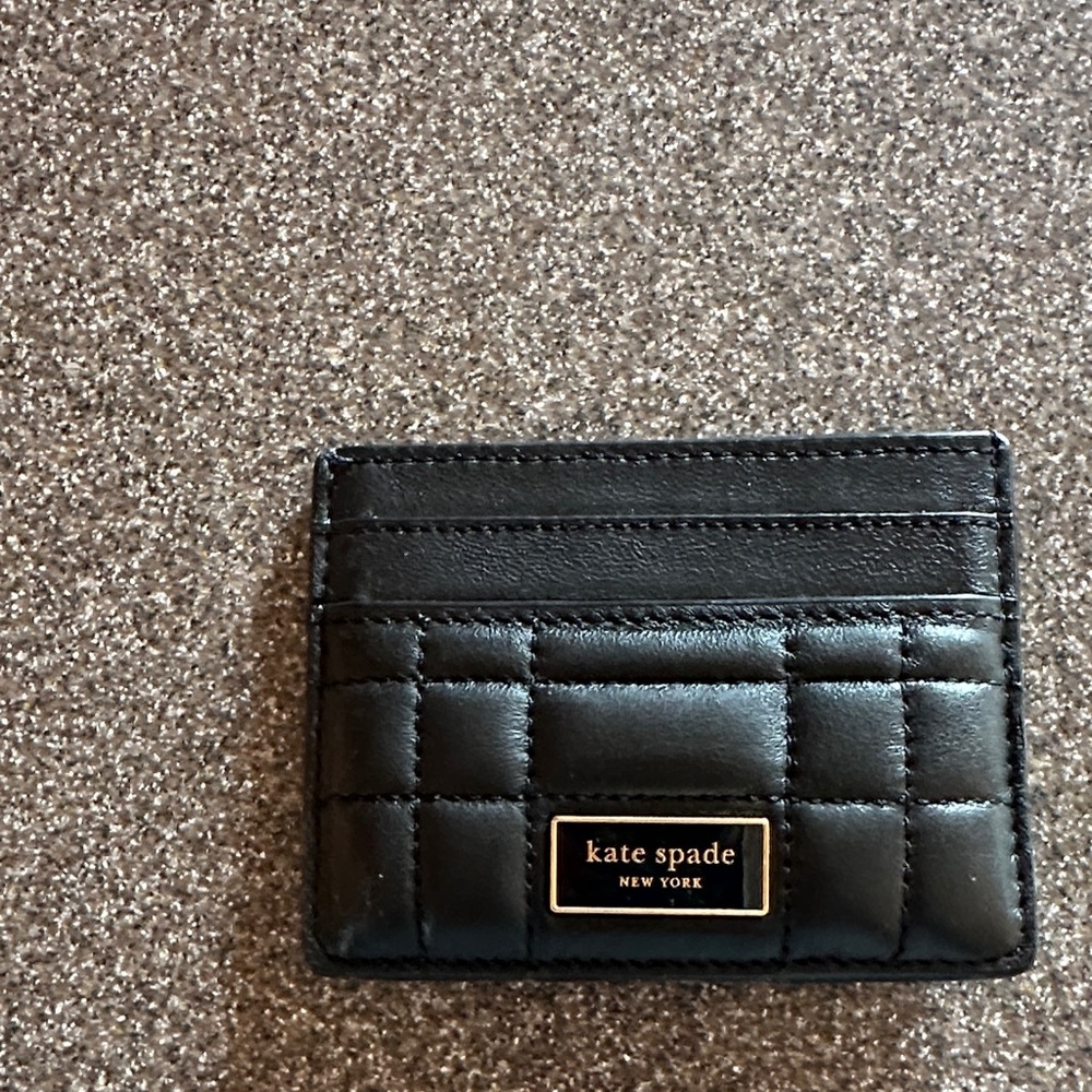 kate spade black quilted leather card case with gold logo